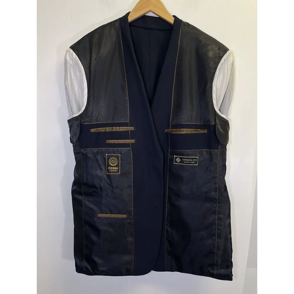 Pierre Laurant Blazer Men's 44L Navy Blue Suit Jacket Edward 2B‎ Highteck Fabric